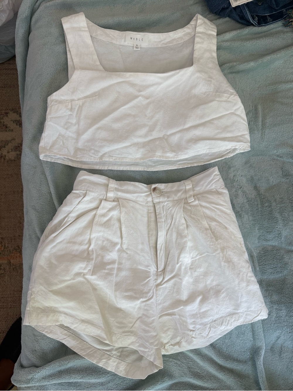 Mable White Linen Crop Tank & High-Waist Shorts Set